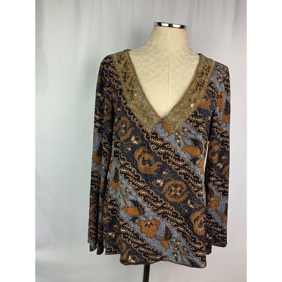 Medium Truworths Women's Boho Chic Beaded V-Neck Shirt South Africa Rayon - Picture 3 of 9